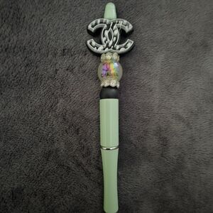 Luxury Inspired Mint Green and Black Beaded Pen